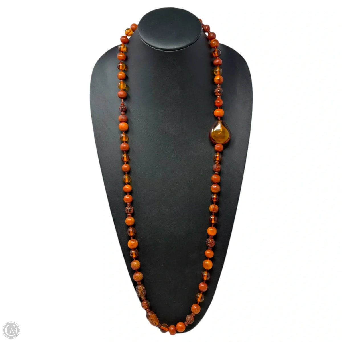 Carved Amber Beaded Necklace