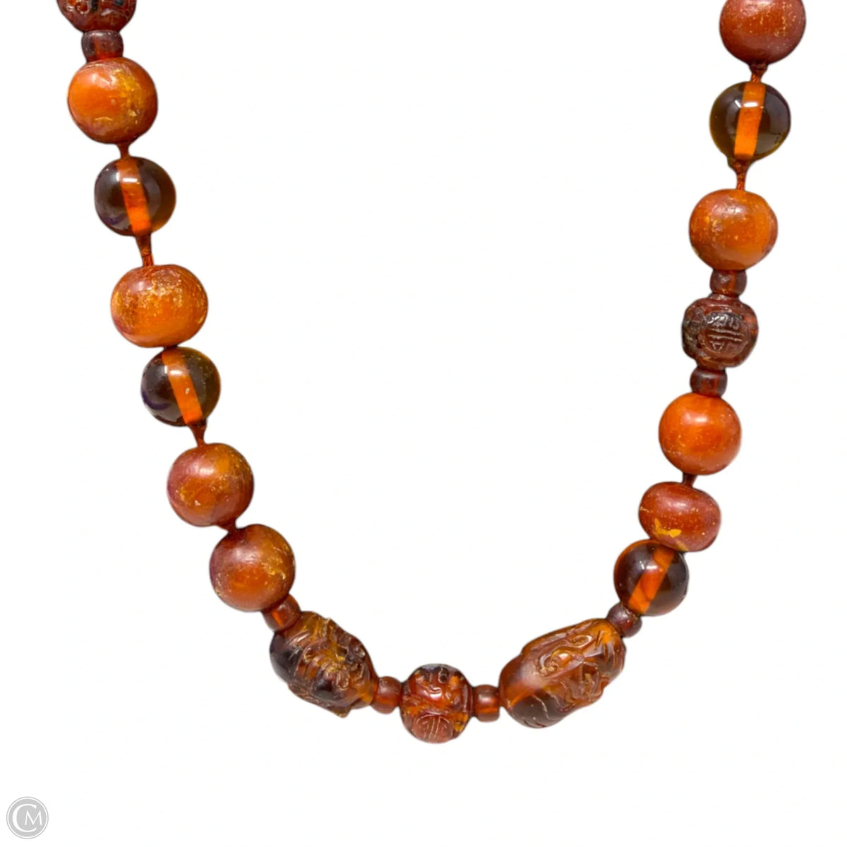 Carved Amber Beaded Necklace