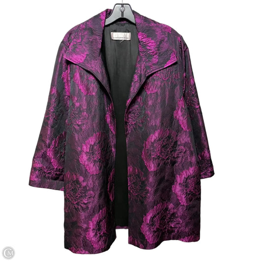 Metallic Debossed Floral Coat By Caroline Rose In Floral Print, Size: 1x (estimated)