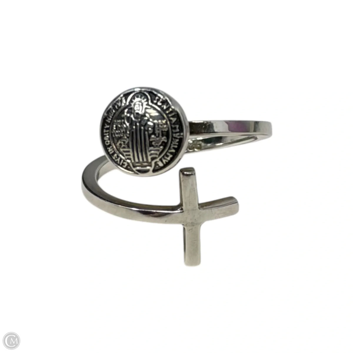 Mexican Sterling Saint & Cross Wrap Ring, Size: 8