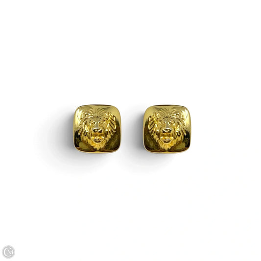 Gold Tone Square Lion Head Stud Earrings