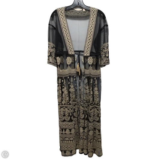 Embroidered Mesh Kimono By Soft Surroundings In Black & Gold, Size: Sp