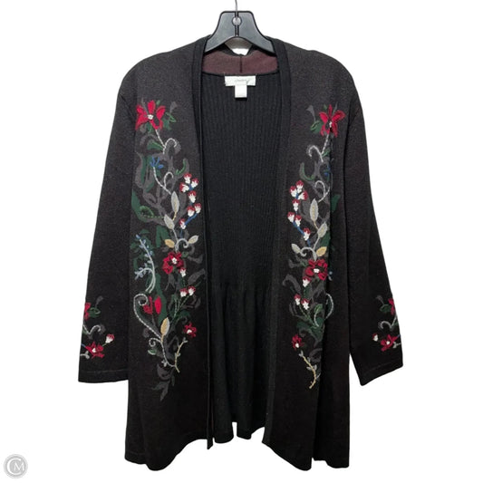 Metallic Embroidered Sweater Cardigan By Cj Banks In Black, Size: 1x