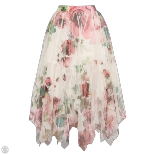 Big Rose Mesh Midi Skirt By Origami In Floral Print, Size: L