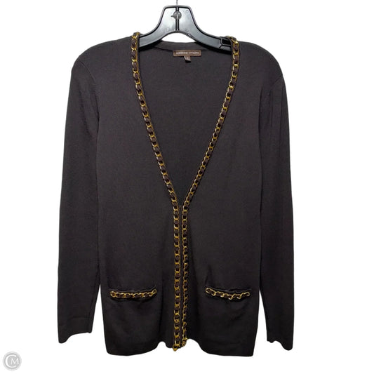 Chain Trim Sweater Cardigan By Adrienne Vittadini In Brown, Size: M