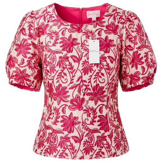 Medora Jacquard Top Designer By Lilly Pulitzer In Sun Shell Pink Sunseeker Jacquard, Size: 12