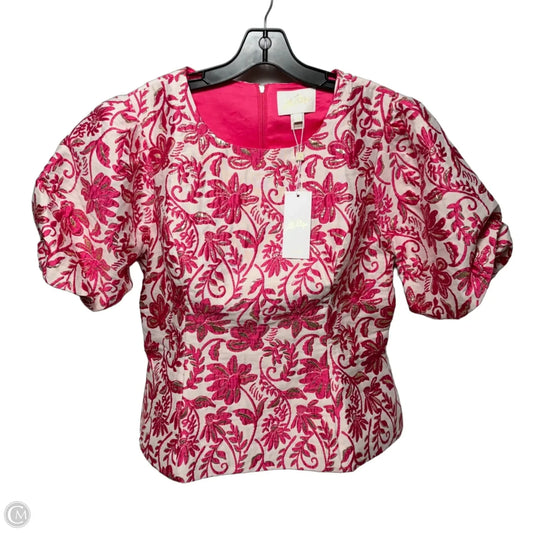 Medora Jacquard Top Short Sleeve Designer By Lilly Pulitzer In Floral Print, Size: 12