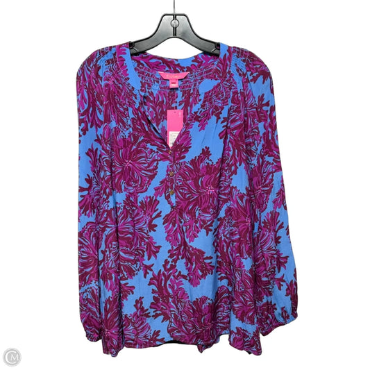 Silk Elsa Top Long Sleeve Designer By Lilly Pulitzer In Blue & Purple, Size: L