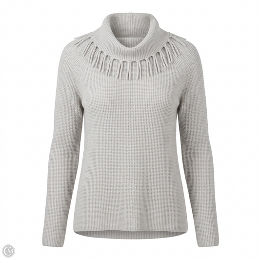 Cashmere Tasseled Cowl Neck Sweater By Kinross In Grey, Size: S