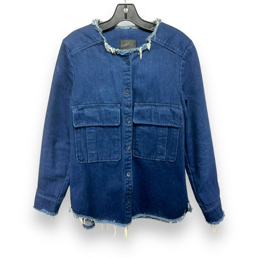 Trafaluc Collection Frayed Raw Hem Shirt Jacket By Zara In Denim, Size: S