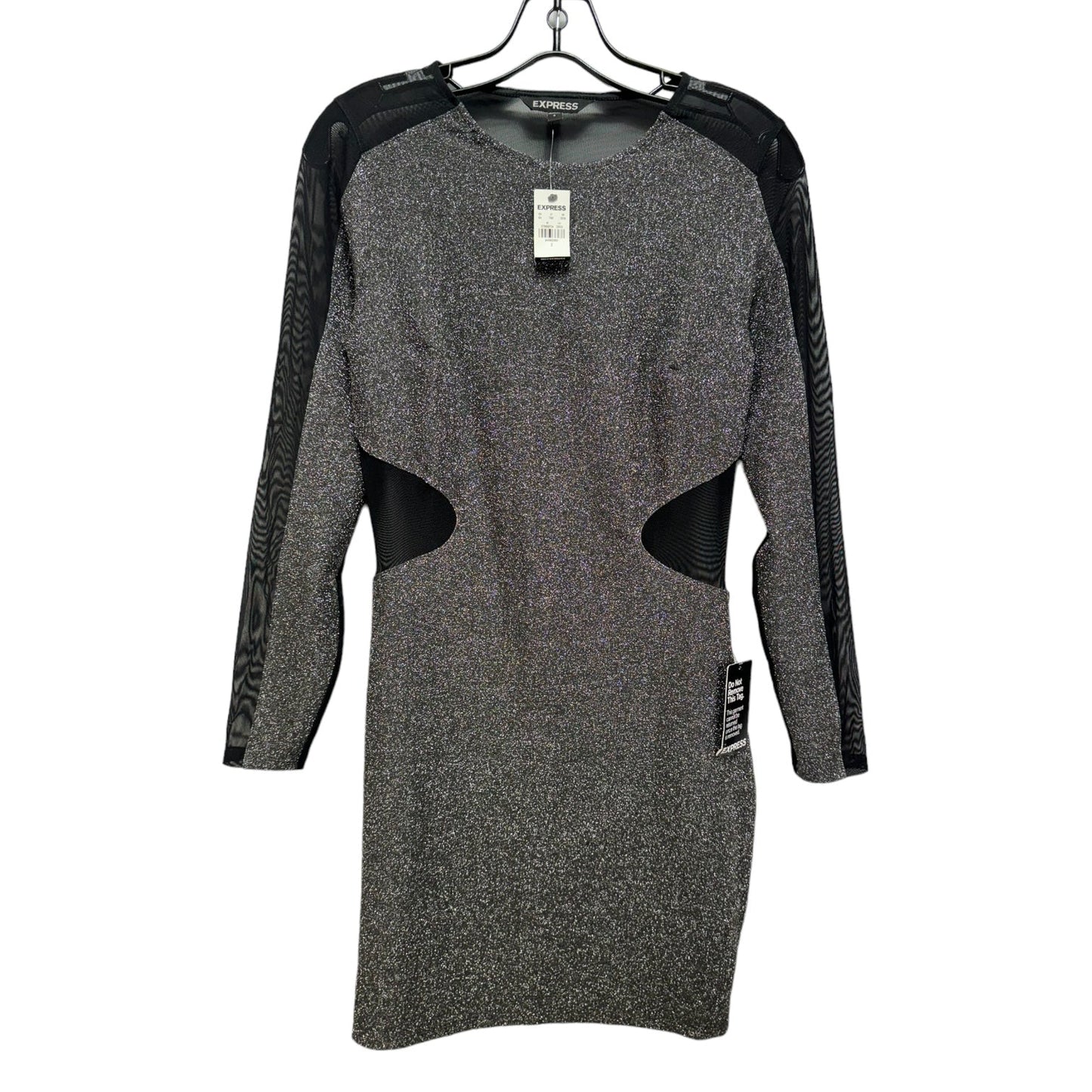 Mesh Inset Metallic Mini Dress By Express In Black & Silver, Size: 6