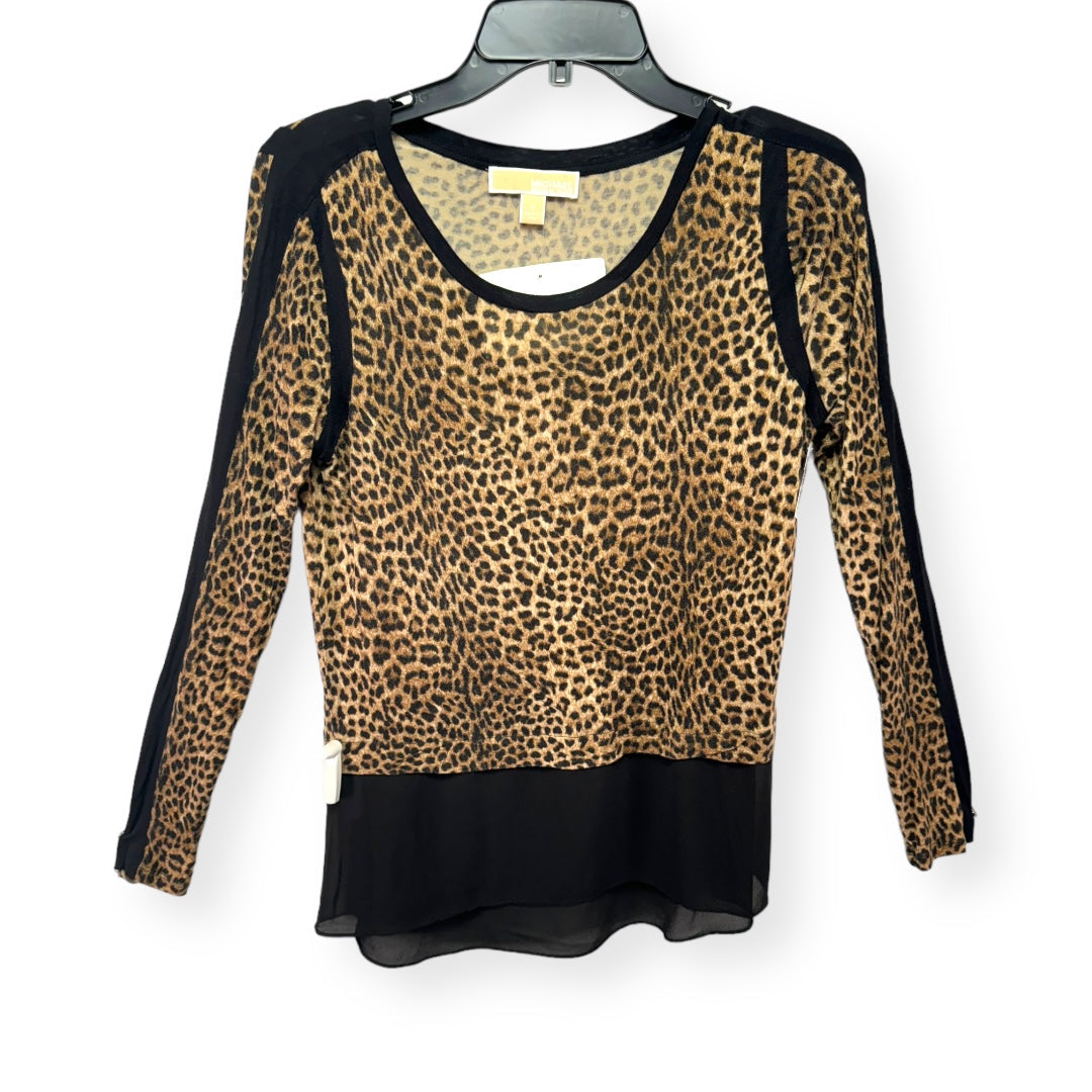 Chiffon-Hem Leopard-Print Top Michael By Michael Kors, Size S