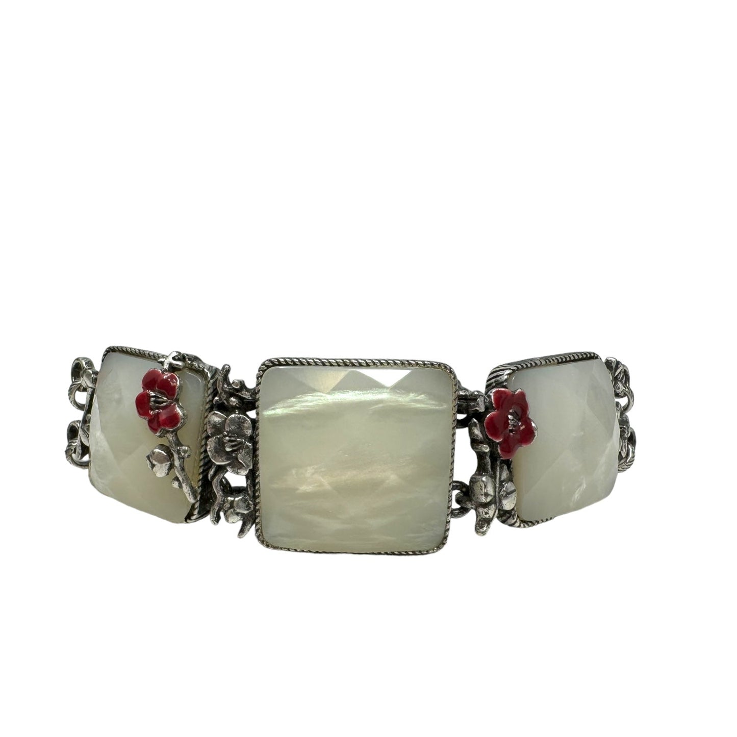 Rare Flower Motif Reversible Faceted Stone Toggle Bracelet By Lucky Brand