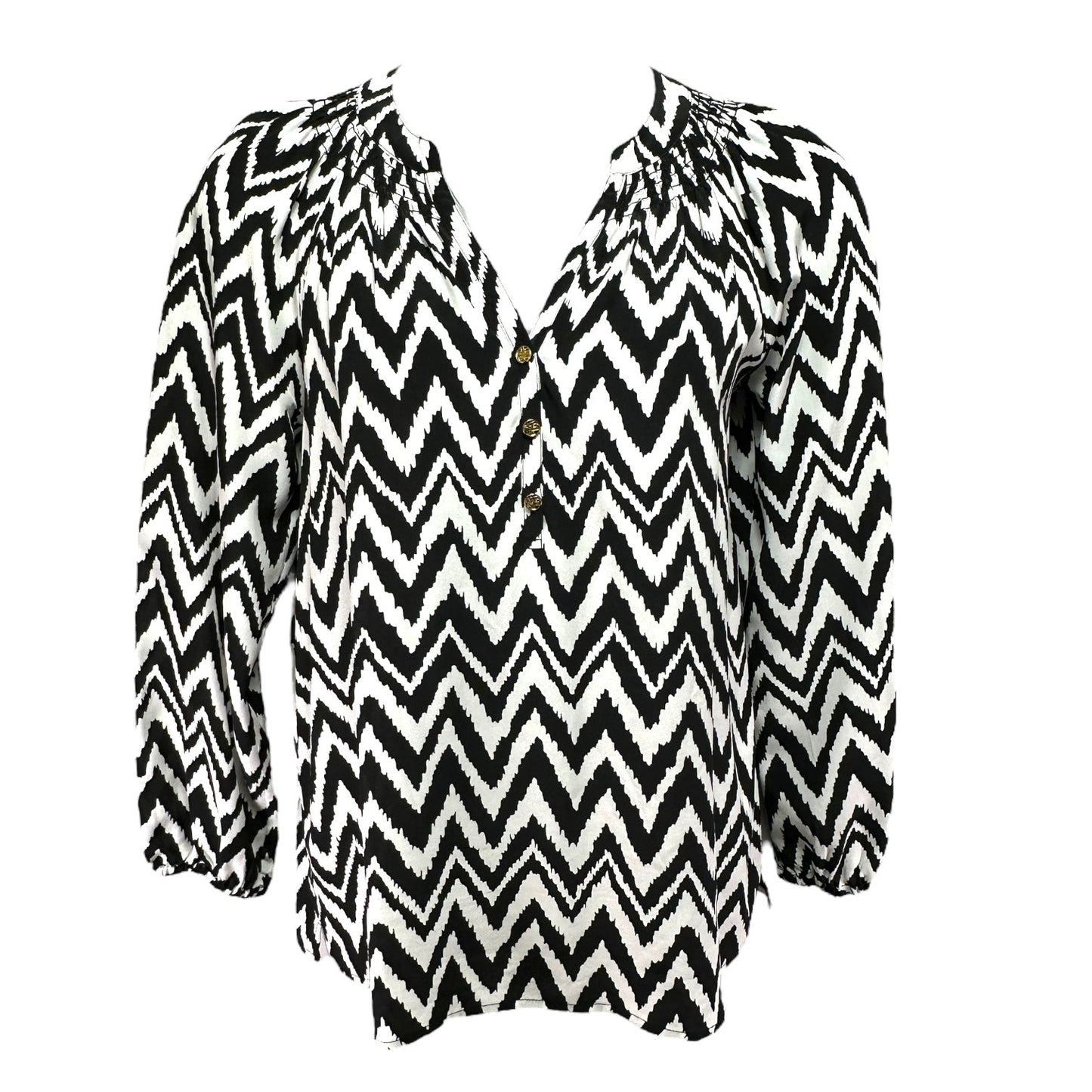 Elsa Top in Get Your Chev On Black & White Silk Lilly Pulitzer, Size L