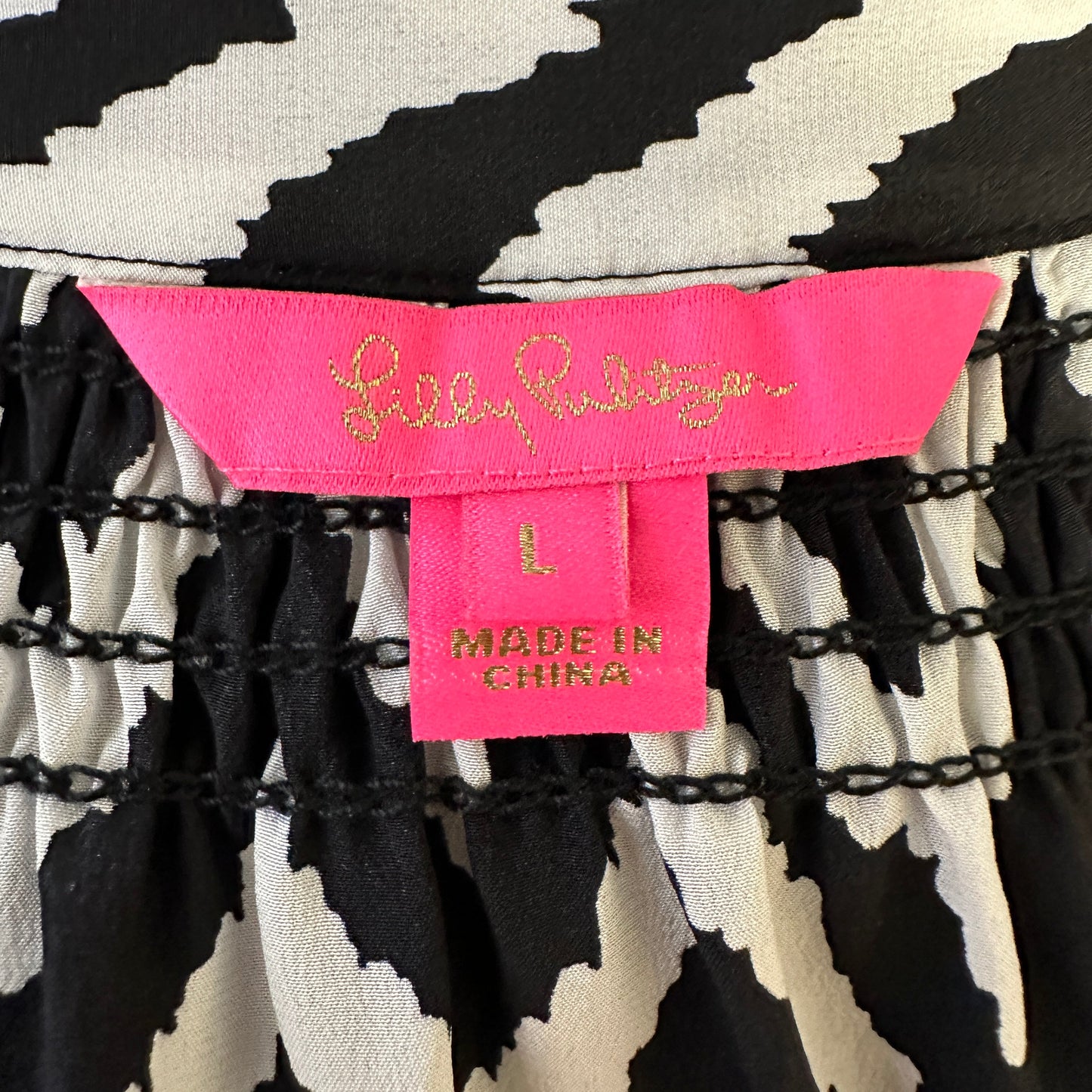 Elsa Top in Get Your Chev On Black & White Silk Lilly Pulitzer, Size L