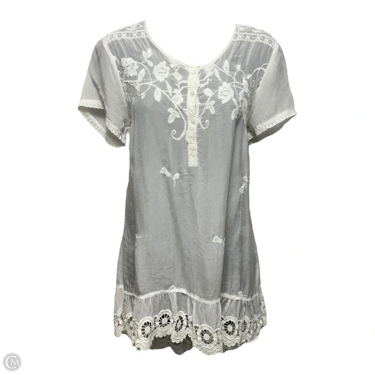 Rose Embroidered & Lace Ruffle Hem Tunic Top By Johnny Was In White, Size: S