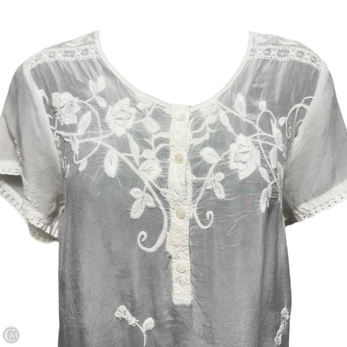 Rose Embroidered & Lace Ruffle Hem Tunic Top By Johnny Was In White, Size: S
