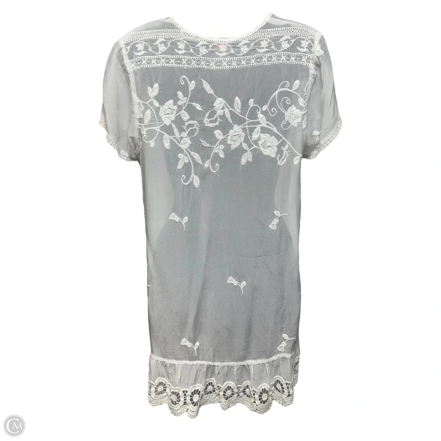 Rose Embroidered & Lace Ruffle Hem Tunic Top By Johnny Was In White, Size: S