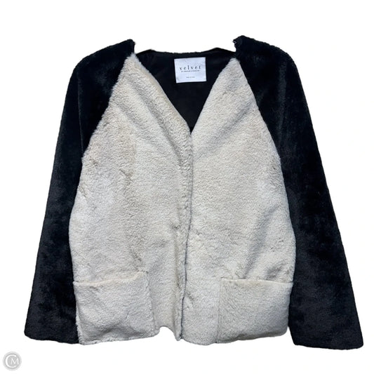 Colorblock Faux Fur Jacket By Velvet By Graham And Spencer. Large In Black & Cream, Size: S
