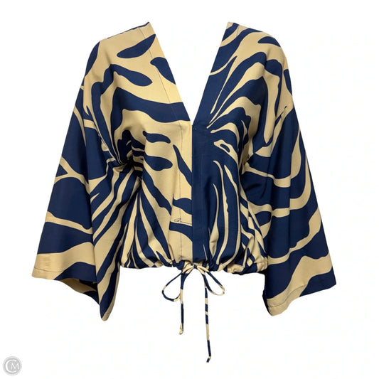 Crepe De Chine Kimono Sleeve Blouse By Ramona La Rue In Blue & Cream, Size: S