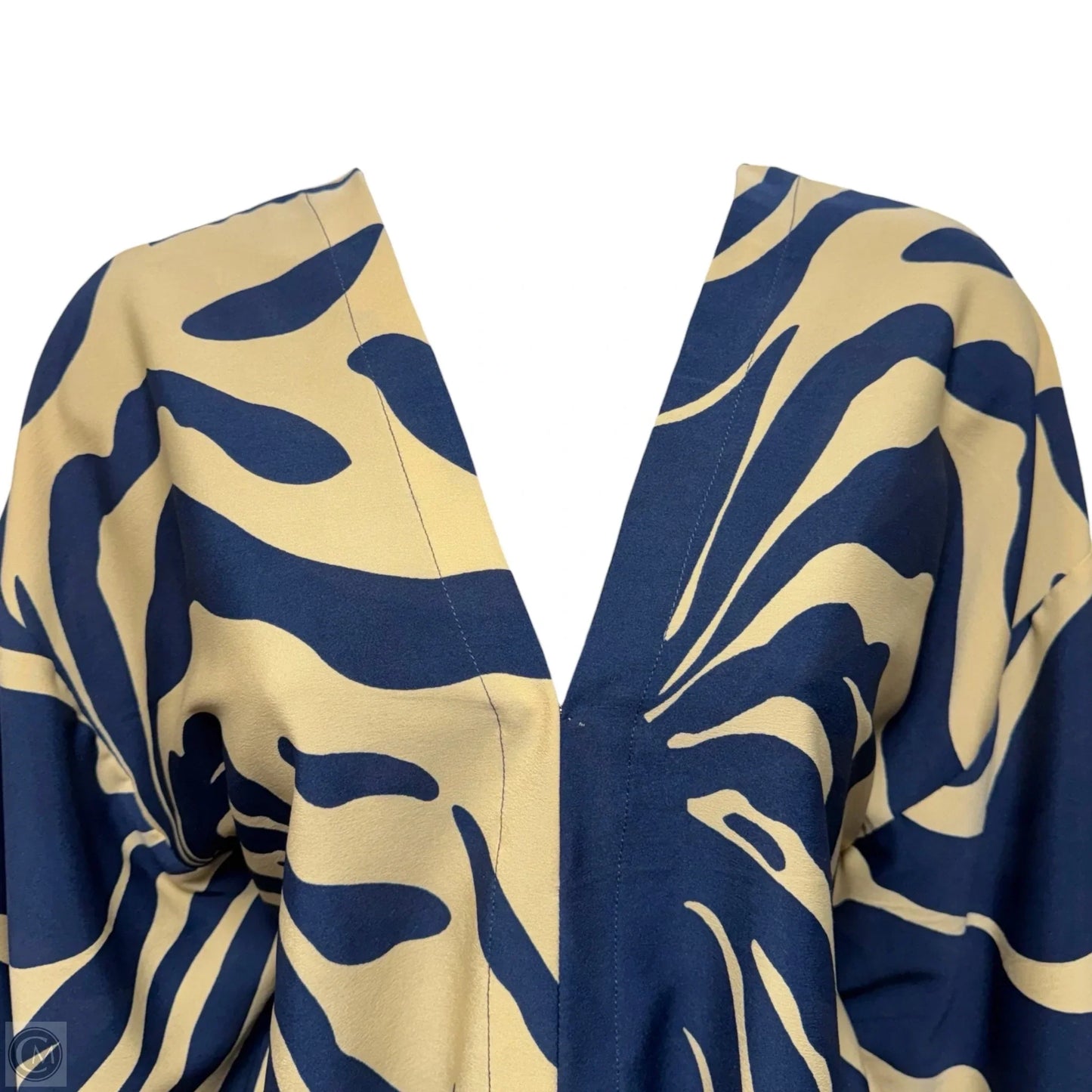 Crepe De Chine Kimono Sleeve Blouse By Ramona La Rue In Blue & Cream, Size: S