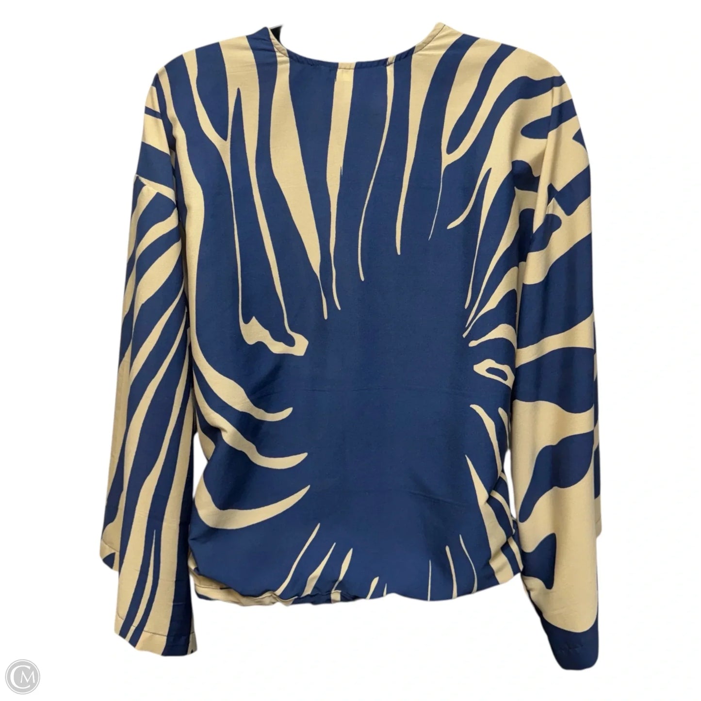 Crepe De Chine Kimono Sleeve Blouse By Ramona La Rue In Blue & Cream, Size: S