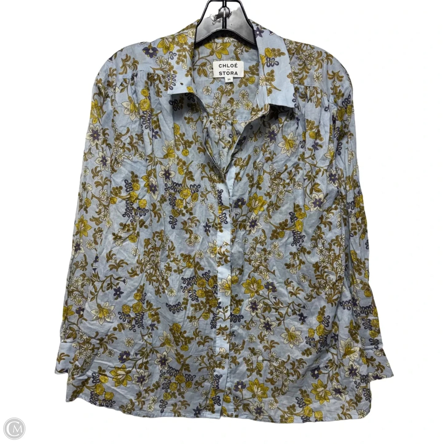 Algiers Shirt Luxury Designer By Chloe Stora Paris In Blue Floral Print, Size: M