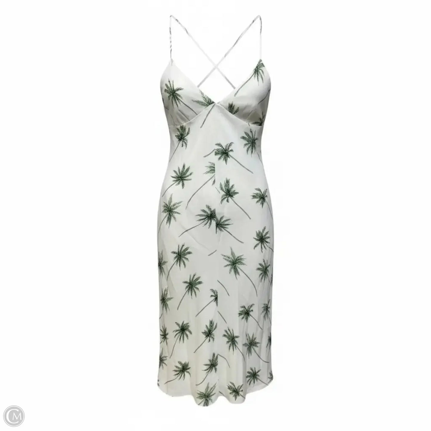Spaghetti Strap Crossback Slip Dress Designer By Milly In Palm Tree Print, Size: 6