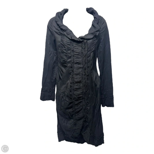 Ruffle Neck Cotton Ruched Dress Designer By Just Cavalli In Black, Size: L