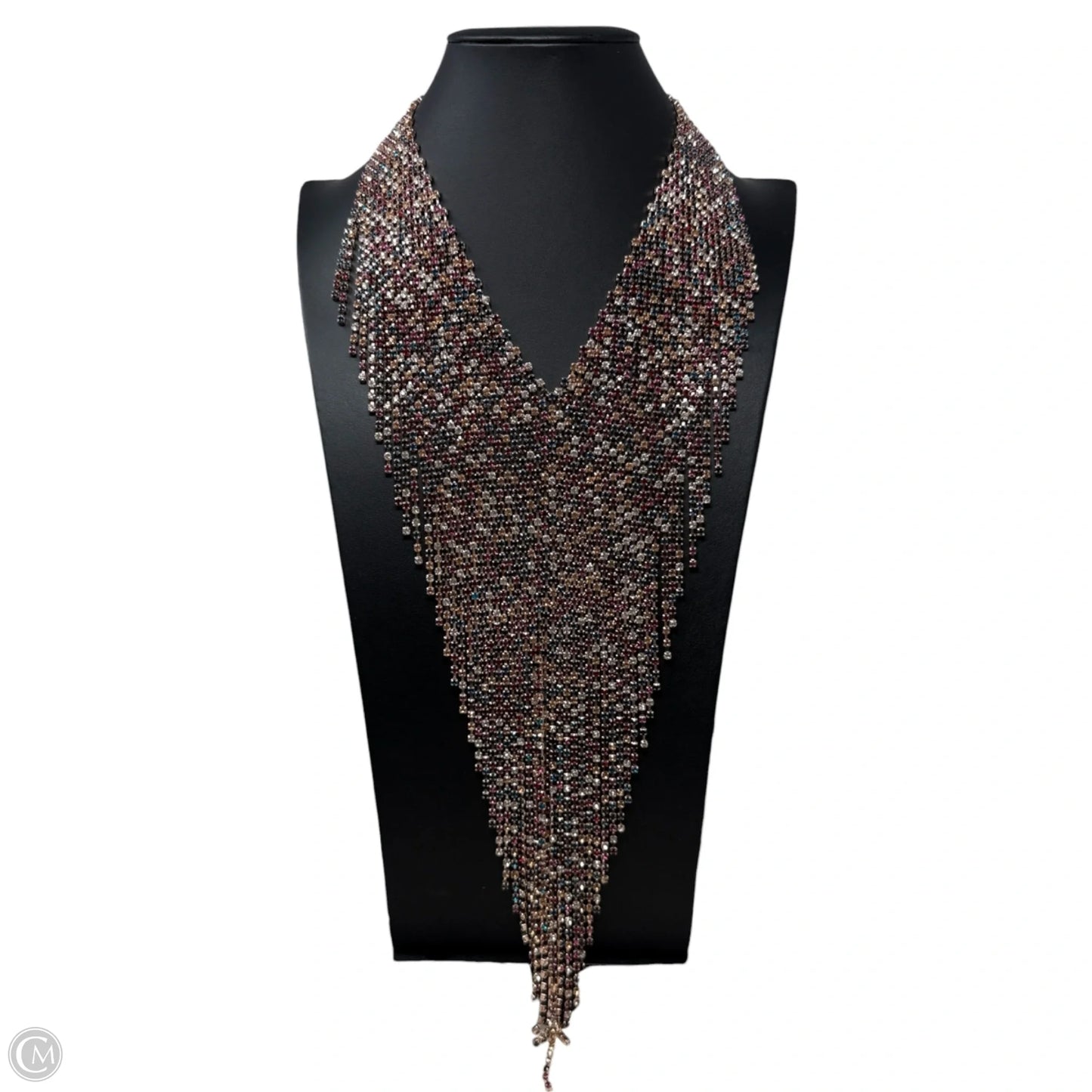 Pink Rhinestone Waterfall Bib Necklace By CMD, Size: Large