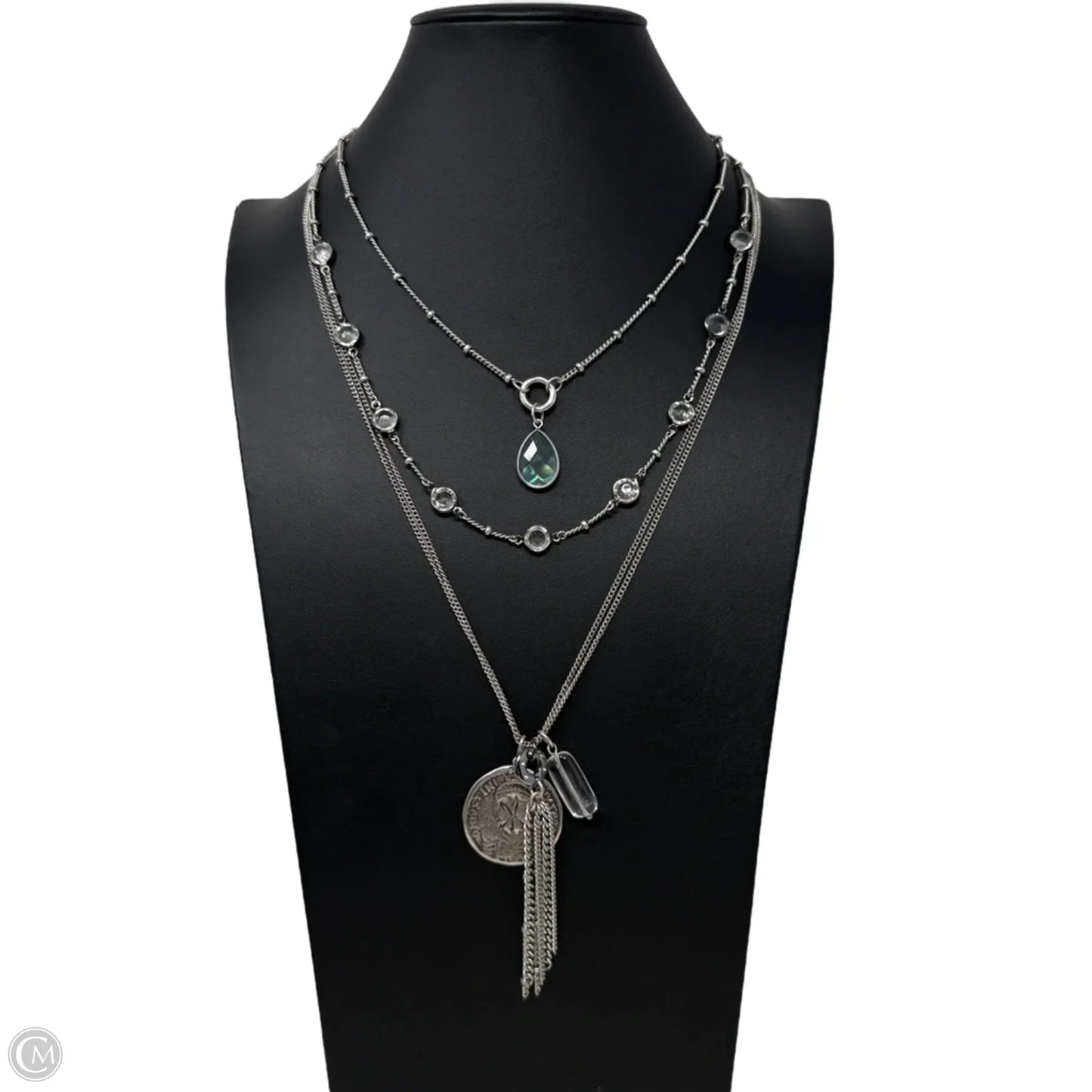 Triple Layer Crystal, Medallion & Tassel Pendant Necklace By Chico’s