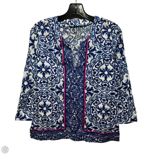 Top Long Sleeve Designer By Lilly Pulitzer In Blue & White, Size: S