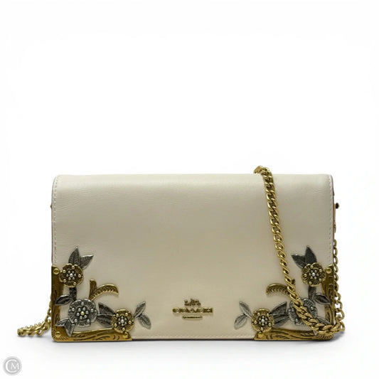 Foldover Chain Clutch with Metal Tea Rose Designer By Coach, Size: Small