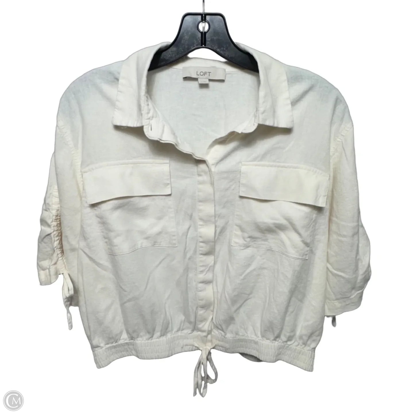 Linen Blend Top Short Sleeve By Loft In Tan, Size: M