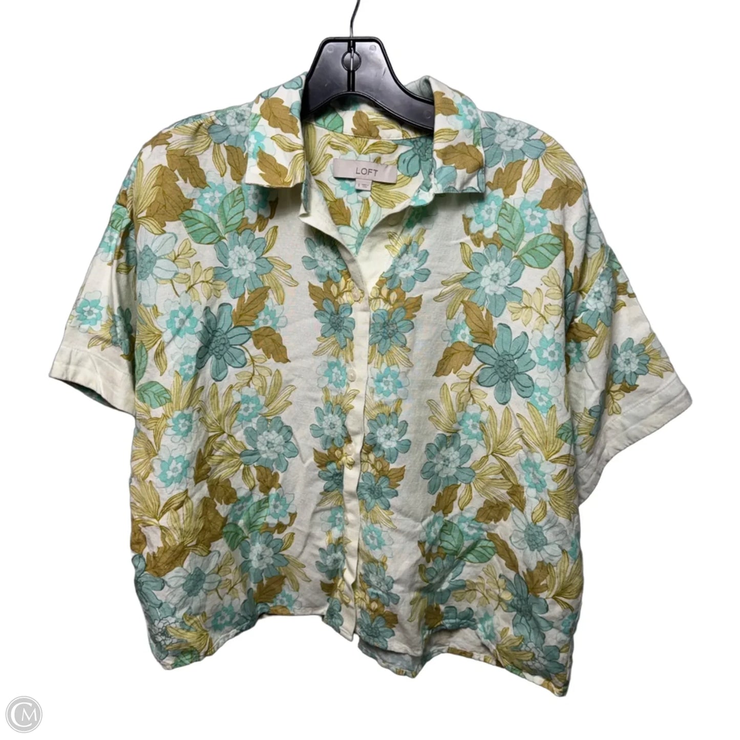 Linen Blend Top Short Sleeve By Loft In Floral Print, Size: S