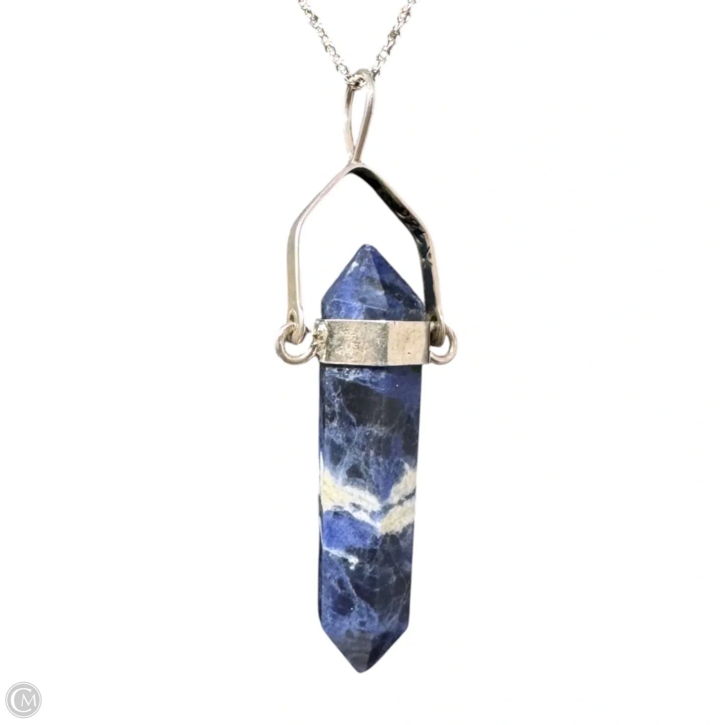 Blue Stone Point Pendant on Sterling Silver Chain Necklace