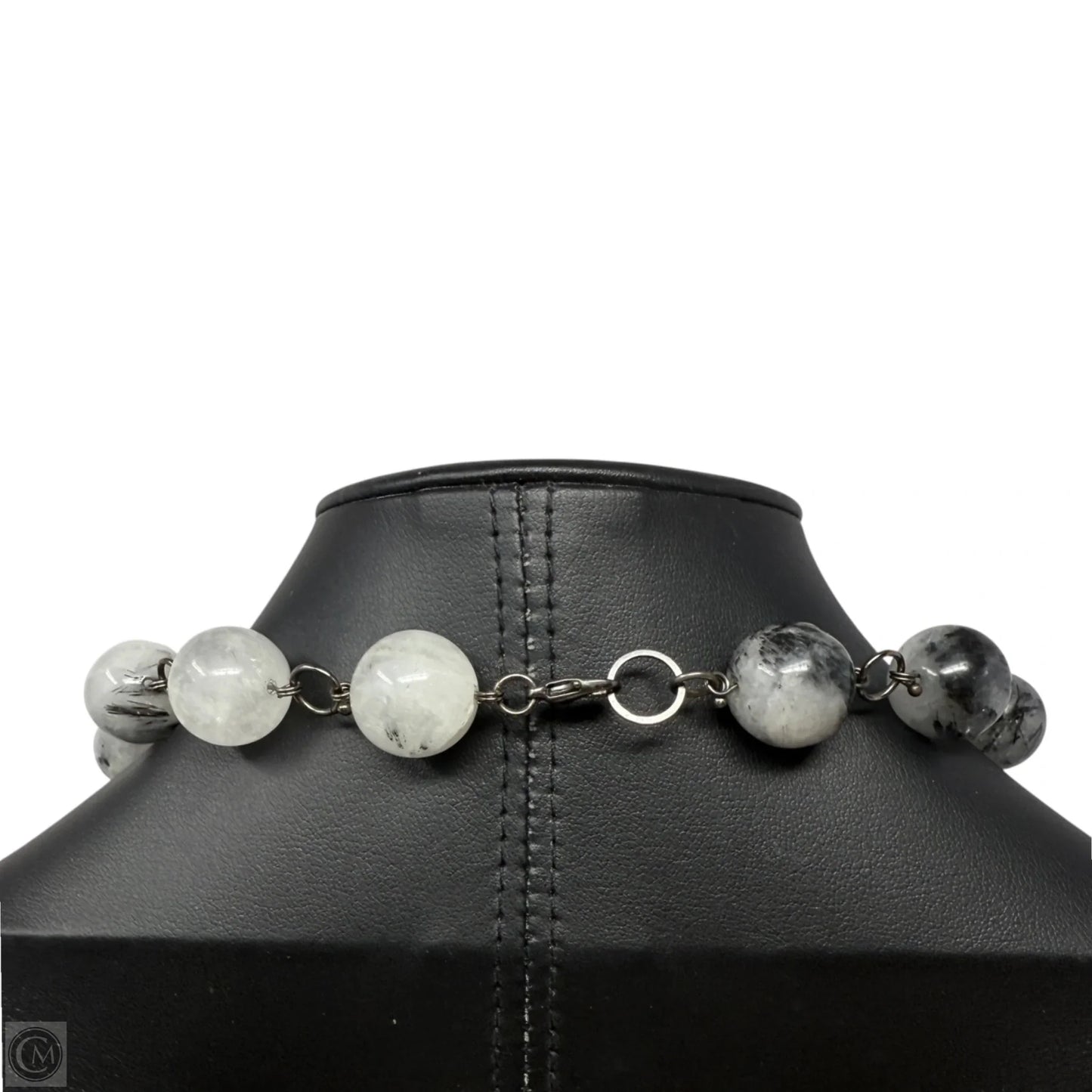Chunky Tourmalinated Quartz & Serpentine Stone Beaded Collar Necklace