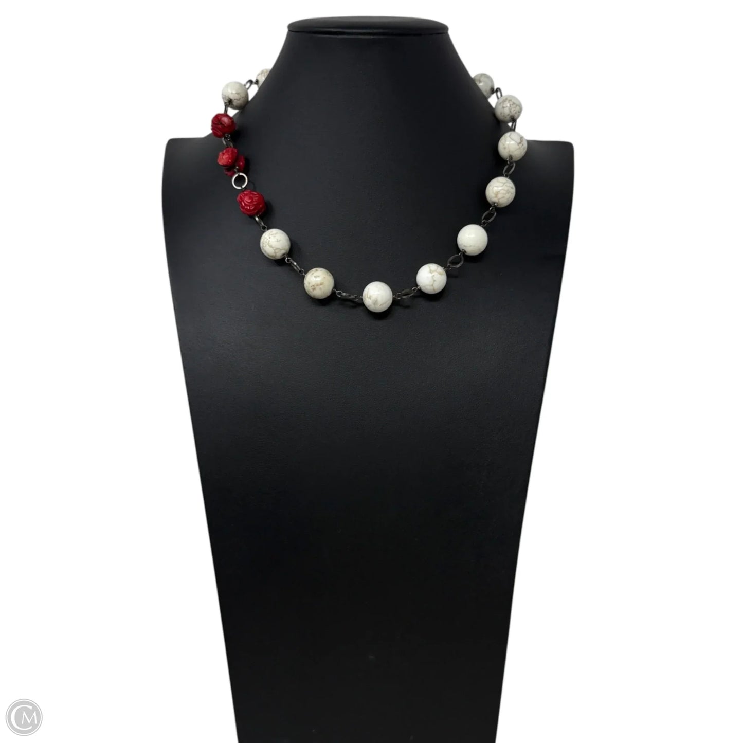 Scolecite & Carved Coral Flower Beaded Collar Necklace
