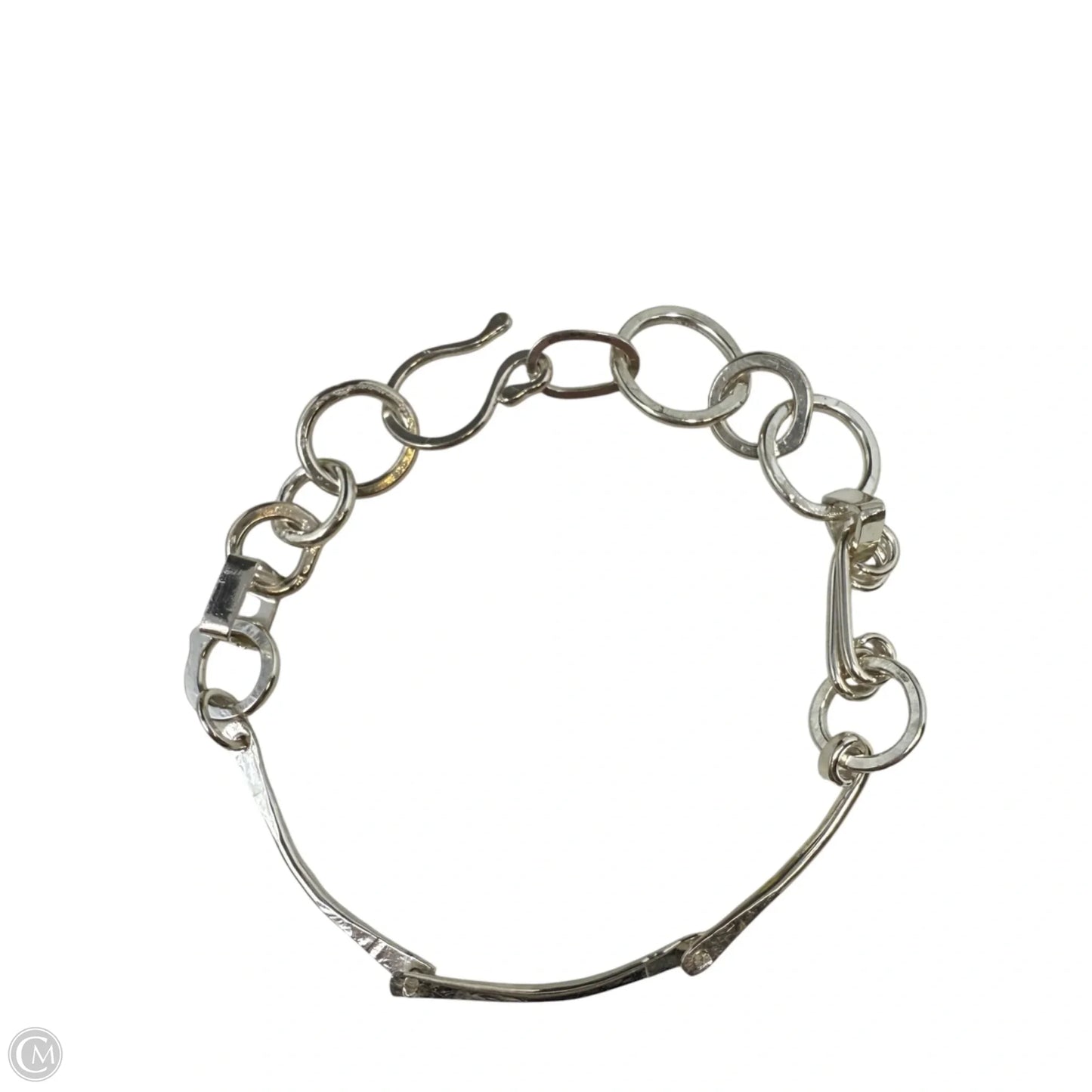 Silver Tone Artisan Bar & Link Chain Bracelet