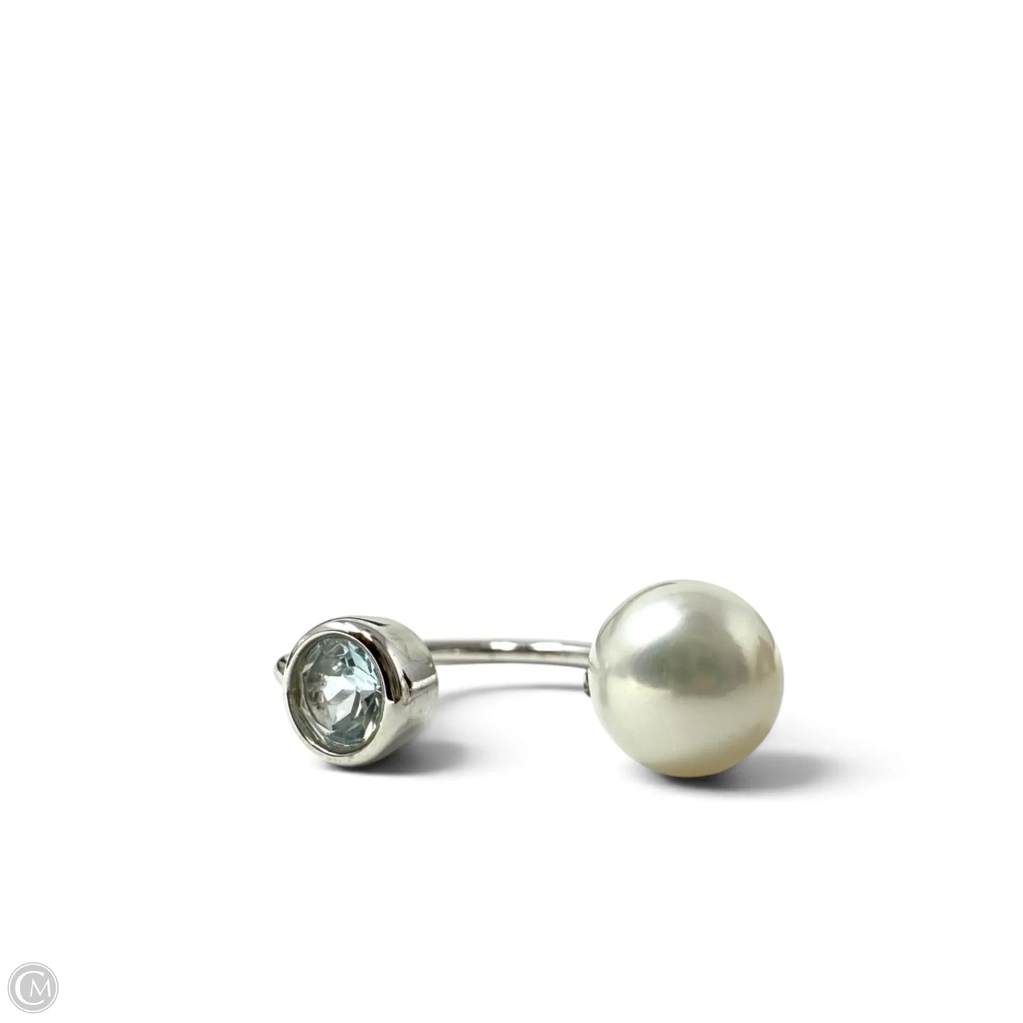Sterling Silver, Pearl & Blue Gem Open Ring