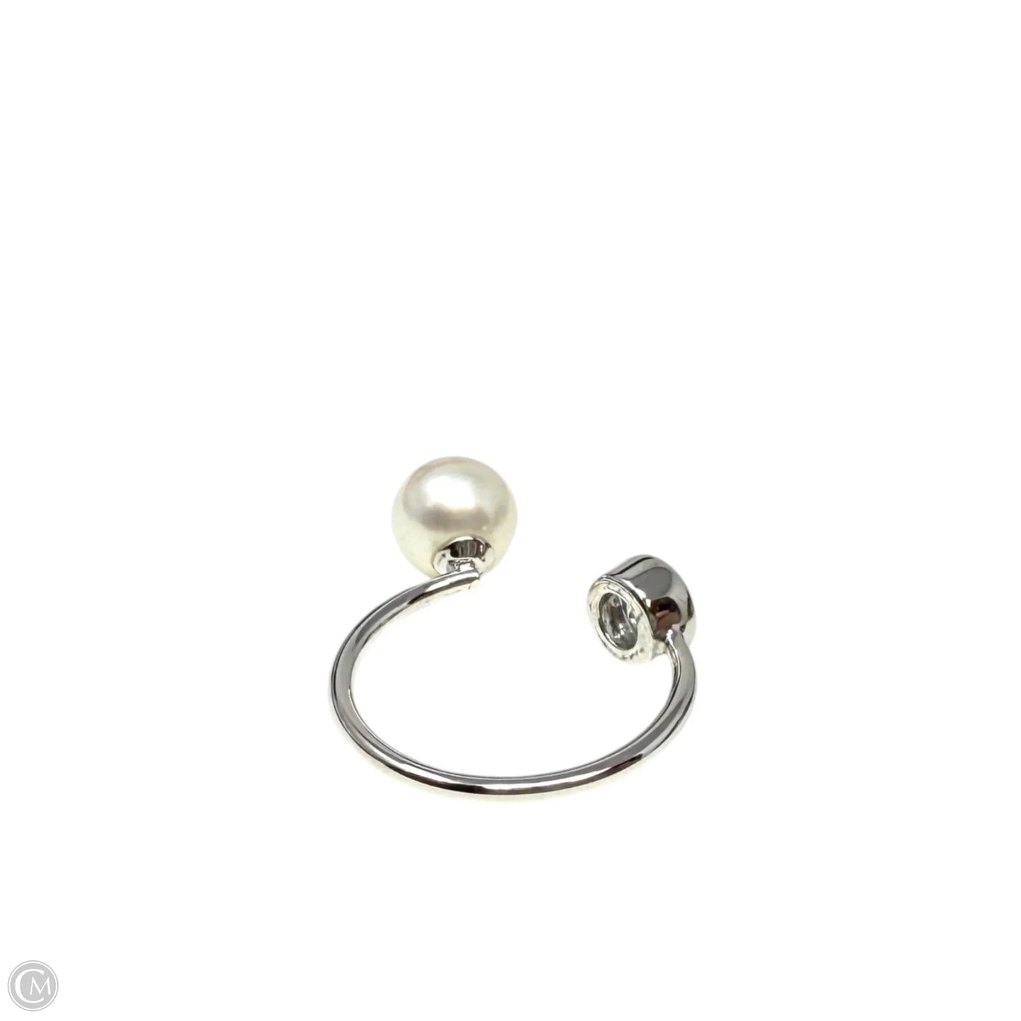 Sterling Silver, Pearl & Blue Gem Open Ring