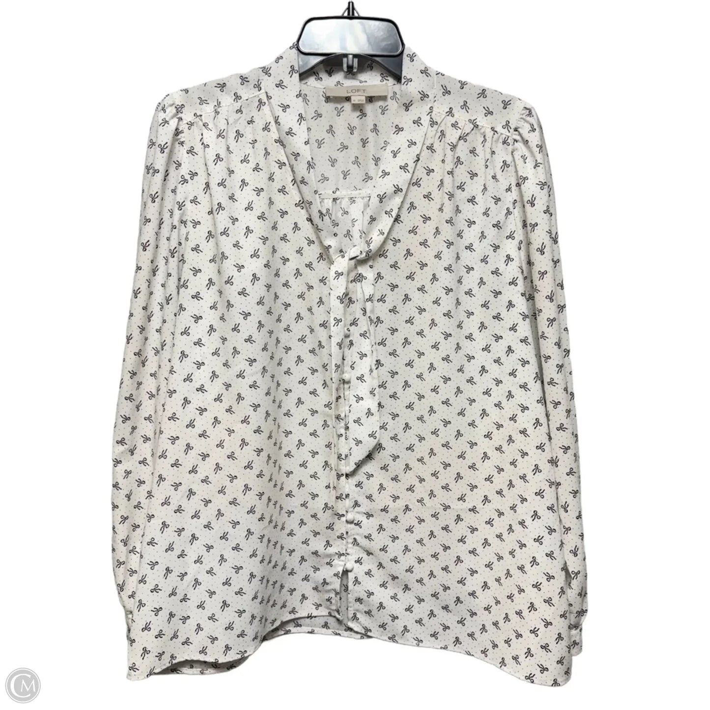 Bow Top Long Sleeve By Loft In Black & White, Size: Xl