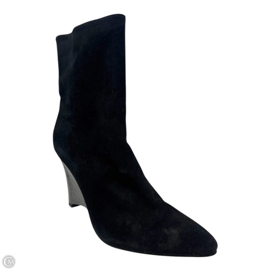 Suede Croc Embossed Wedge Heel Ankle Boots Designer By Stuart Weitzman In Black & Silver, Size: 9.5