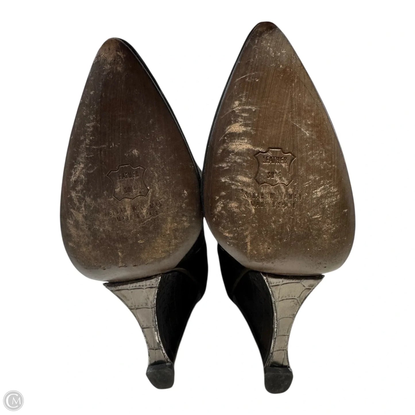 Suede Croc Embossed Wedge Heel Ankle Boots Designer By Stuart Weitzman In Black & Silver, Size: 9.5