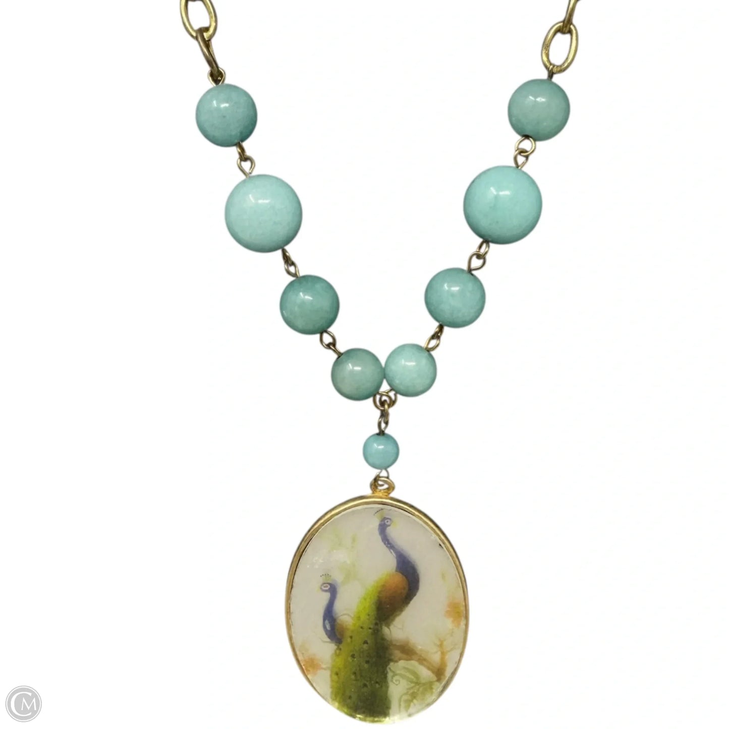 Vintage Beaded Peacock Cameo Pendant Necklace By David Aubrey