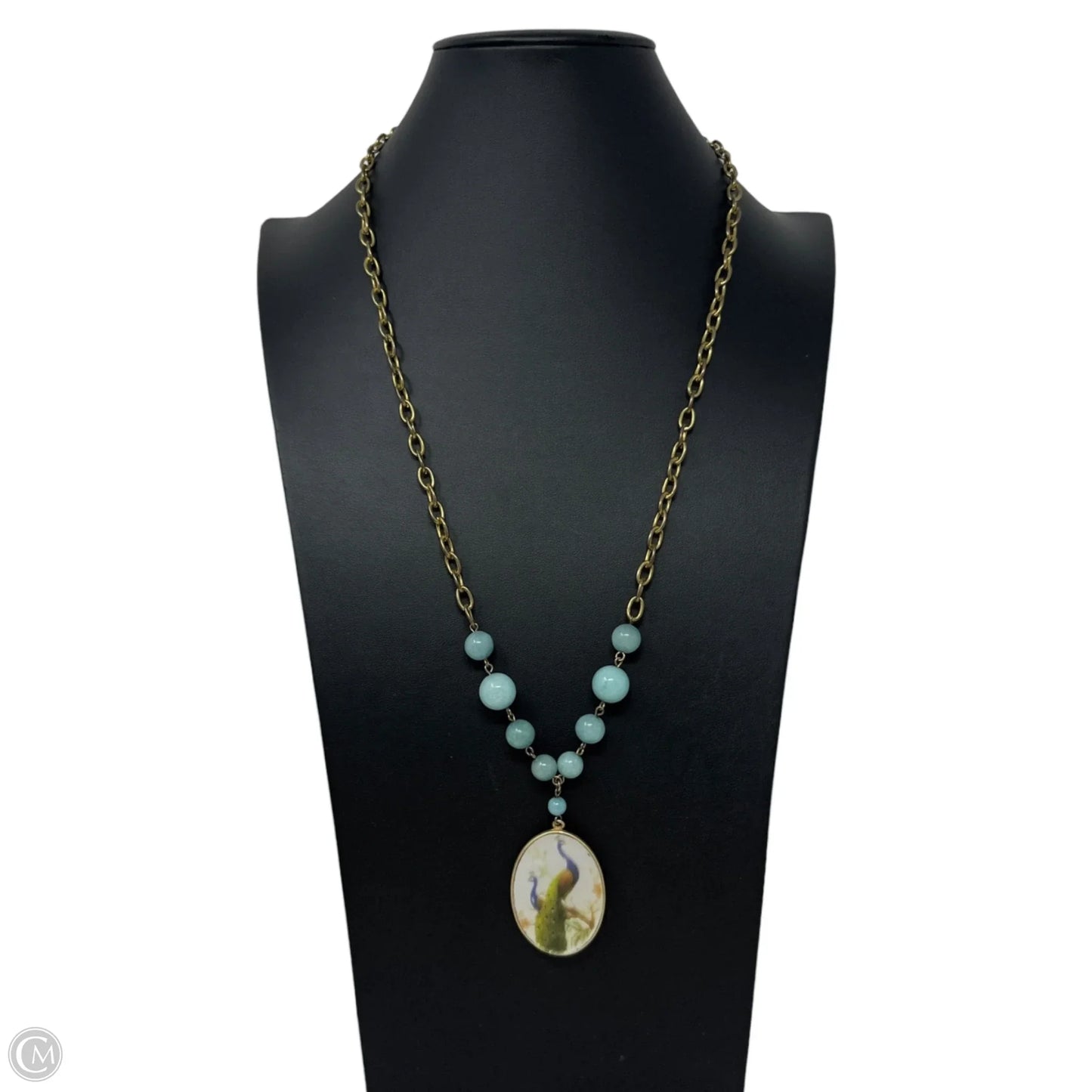 Vintage Beaded Peacock Cameo Pendant Necklace By David Aubrey