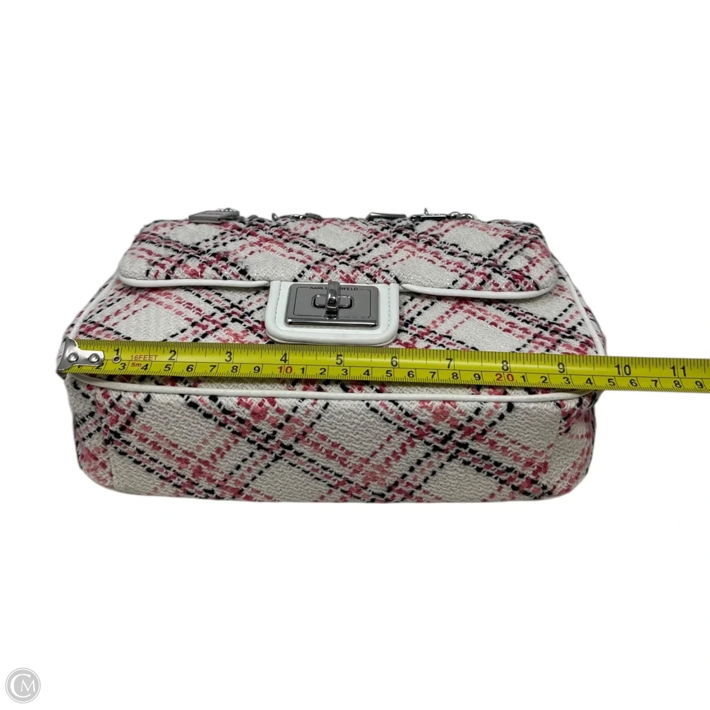 Agyness Tweed Charm Handbag Designer By Karl Lagerfeld, Size: Medium