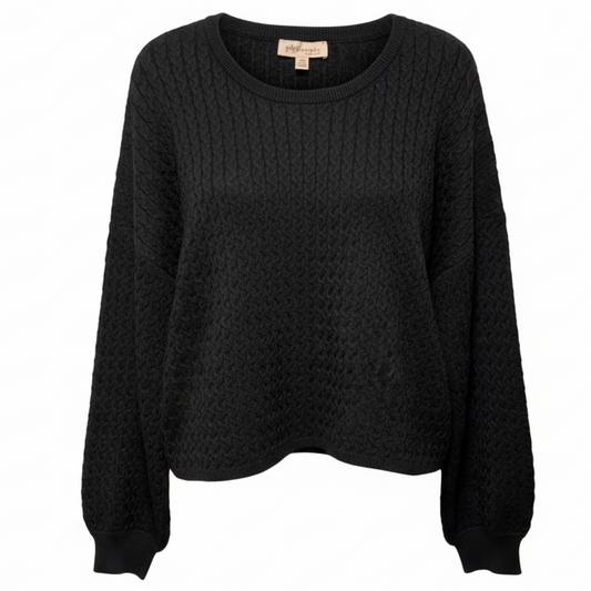 Cropped Cable Knit Sweater By Philosophy In Black, Size: L