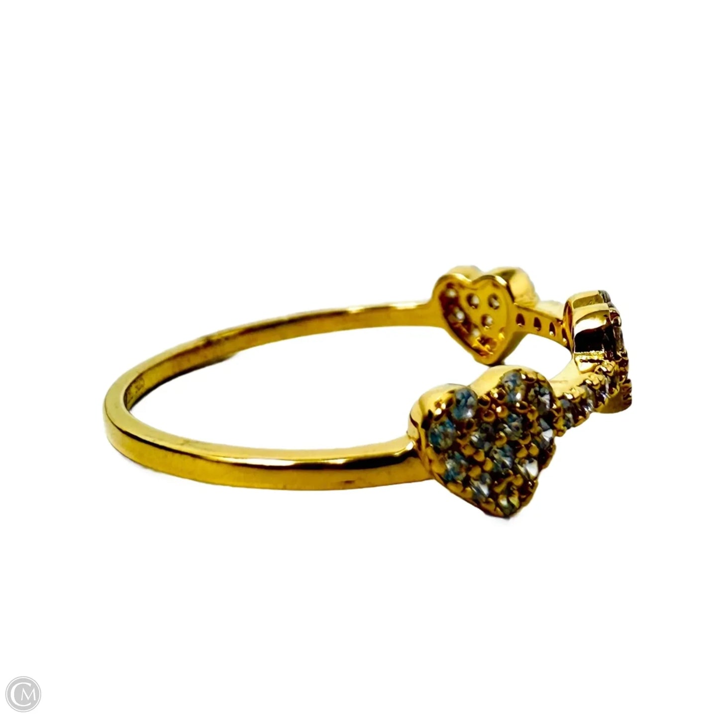 Gold Over Sterling Silver 3 Station Pavé CZ Hearts Ring, Size: 7