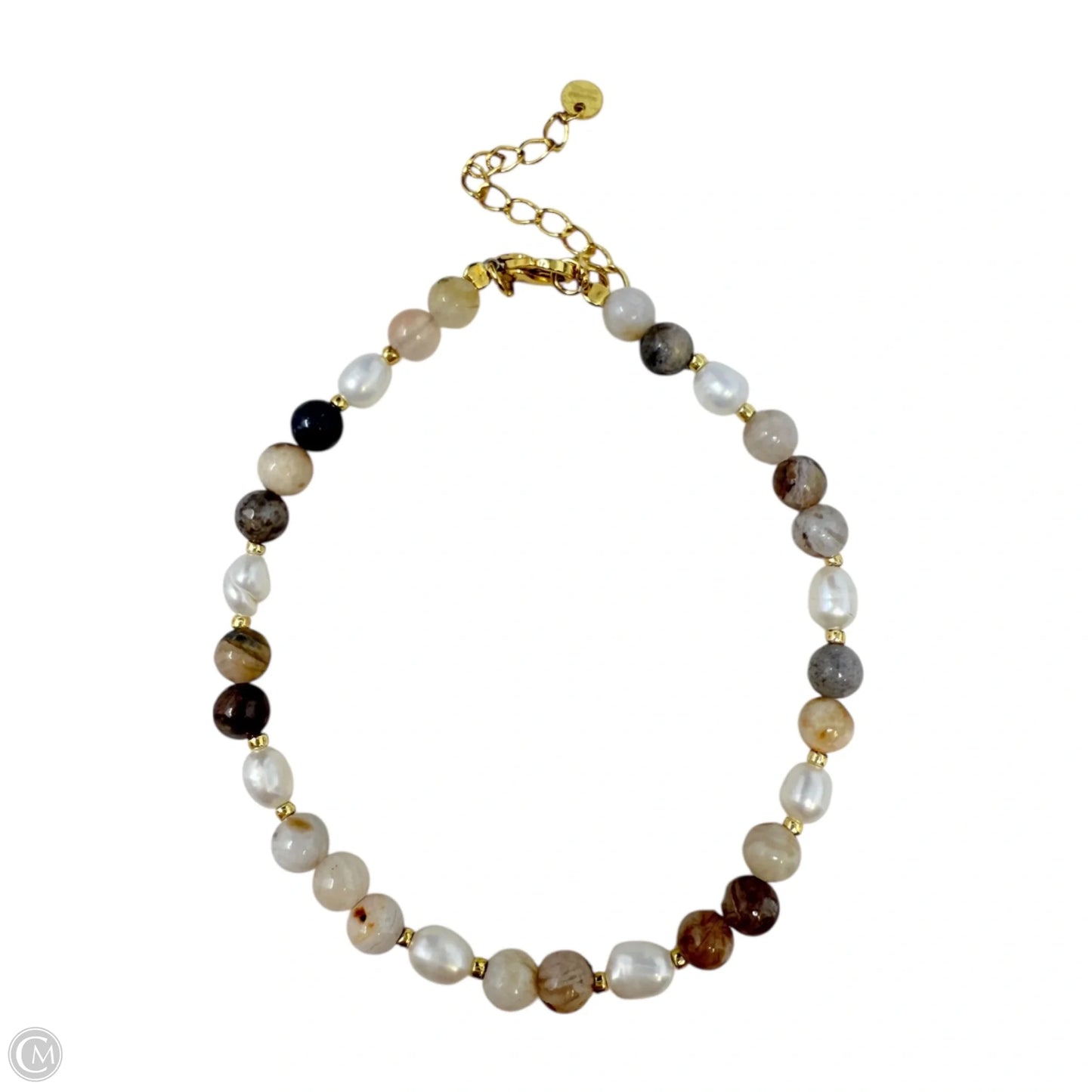 Gold Over Sterling Silver, Pearl & Agate Beaded Bracelet By Essential Ritual